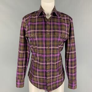 GUCCI Size XS Purple Brown Plaid Button Up Long Sleeve Shirt